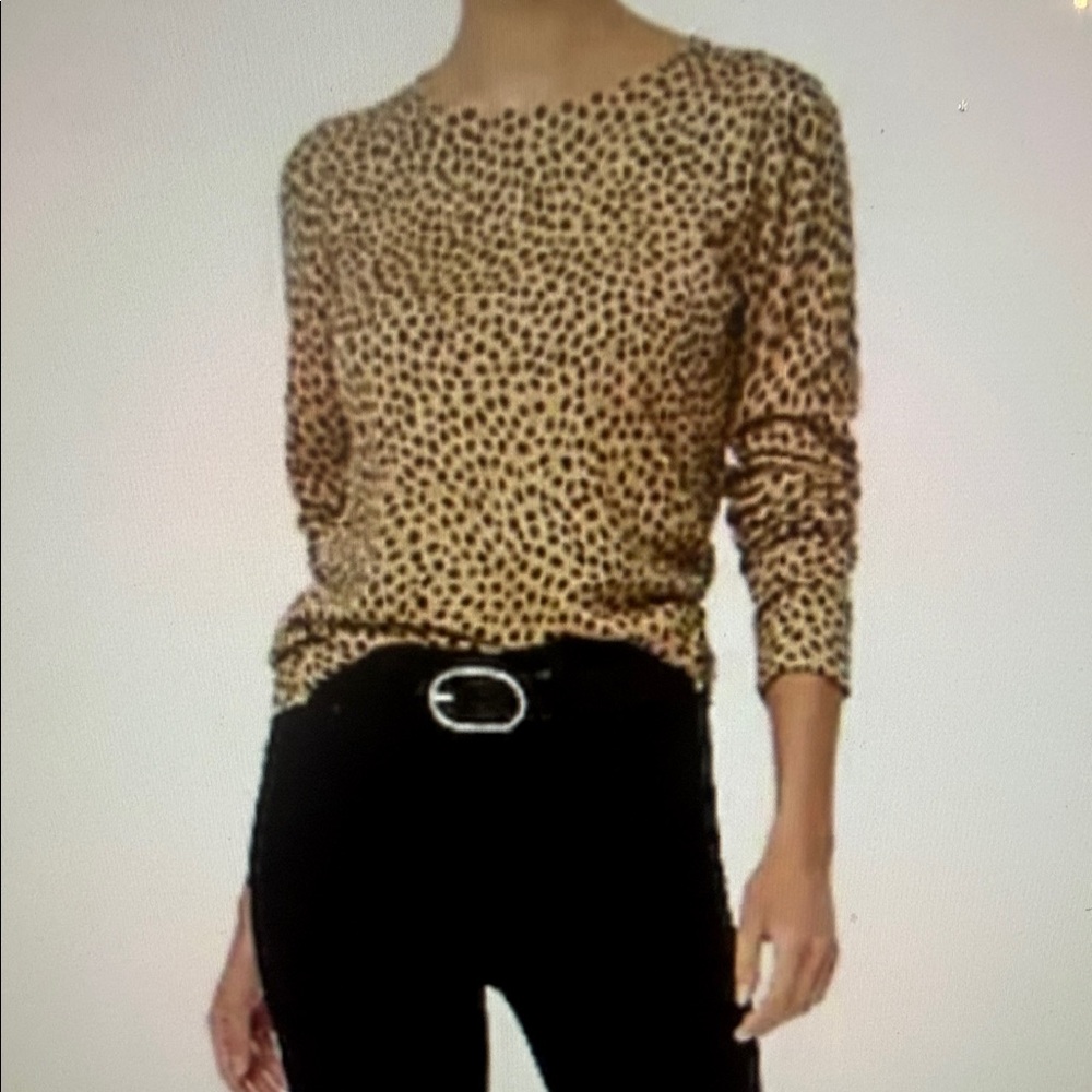 NWT. J. Crew Teddy Long-Sleeve Leopard Print Tee in Tan and Black
